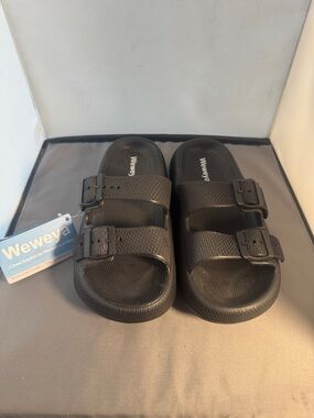 Weweya Black Double Buckle Slide Sandals men’s 37-38